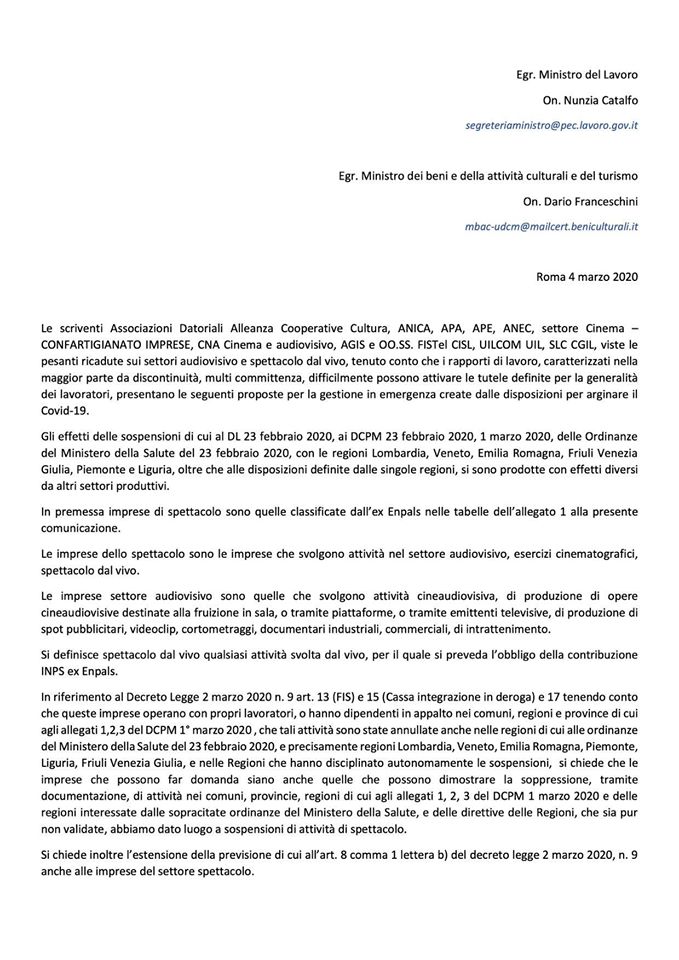 Nunzia Catalfo e al ministro dei Beni e delle Attività Culturali e del Turismo Dario Franceschini del 4 marzo 2020